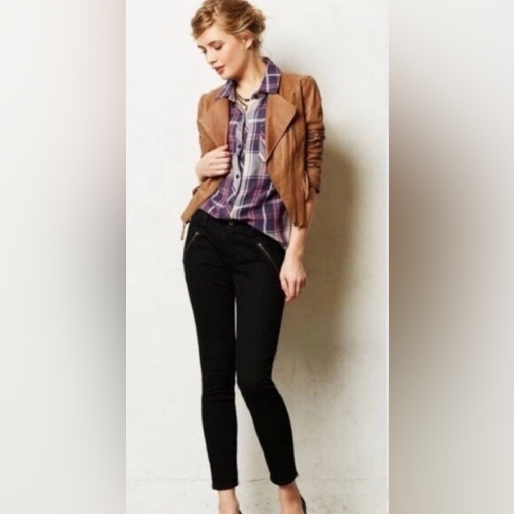 PILCRO Jeans 12 ANTHROPOLOGIE Moto Utility Skinny Ankle Zip Stretch Denim Black